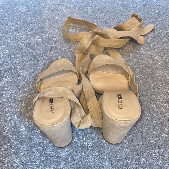 Nude Beige Wrap around Heel Sandals - Picture 6 of 7